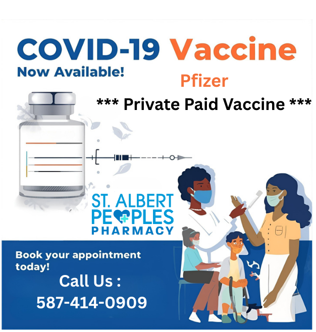 "People receiving COVID-19 vaccinations at St albert peoples pharmacy ."